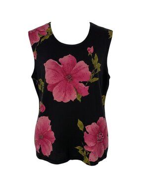 OBEE Black Pink Women's Top XL Black Floral Sleeveless
